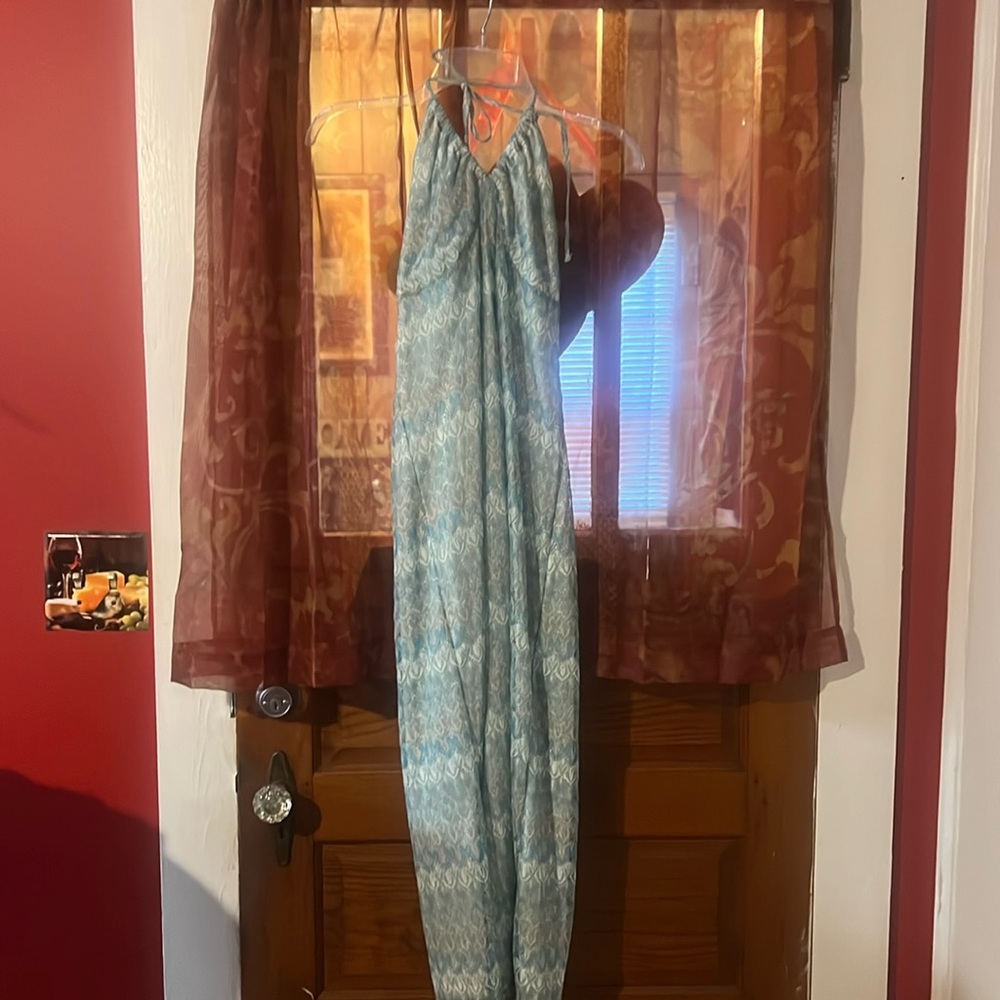 Long Sun Dress  blue and cream color .